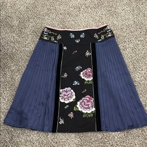 Odille Black and Pink Embellished A-Line Skirt